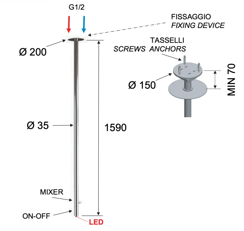 Смеситель для раковины с подсветкой 166 см Remer X Style NR17