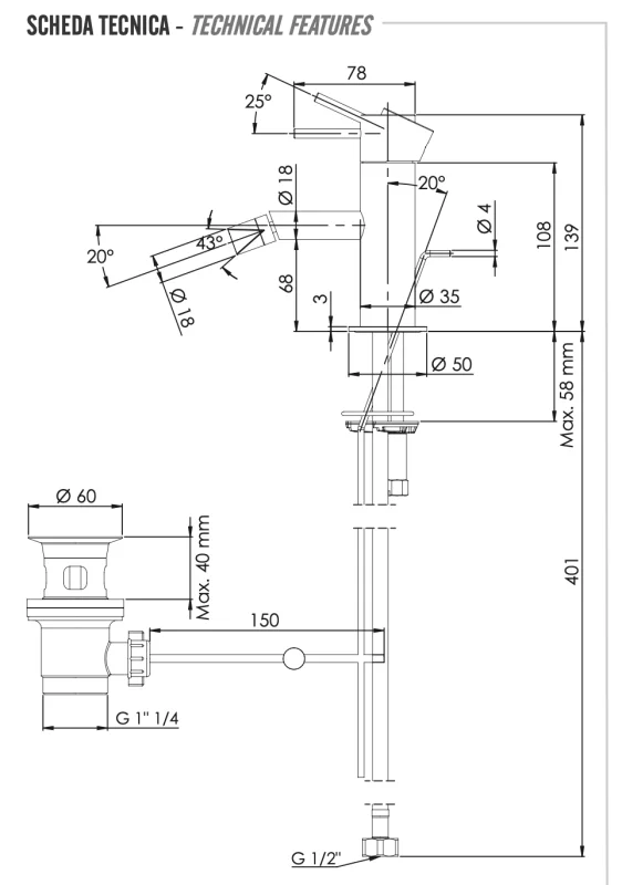 Смеситель для биде Remer X Style X20LDO, золото глянцевое