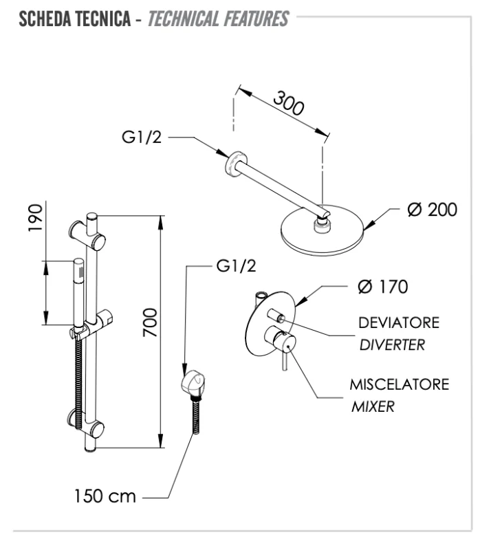 Душевая система Remer X Style X09S01ODO, золото глянцевое