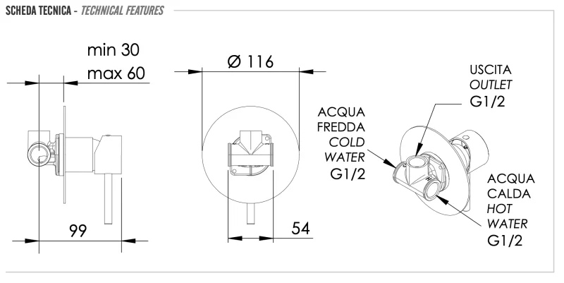 Смеситель для душа Remer X Style X30LNO, чёрный матовый
