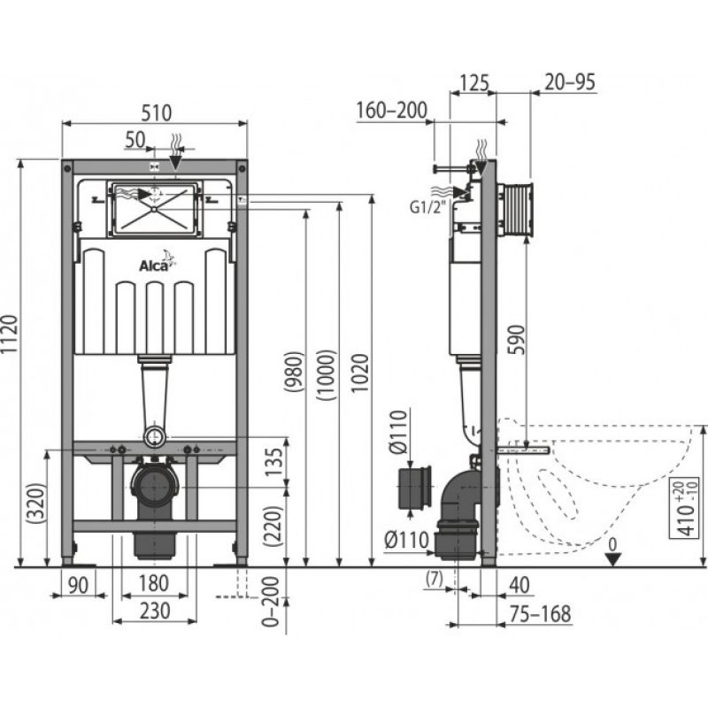 Инсталляция для унитаза AlcaPlast AM101/1120 + клавиша смыва M670 (белая)