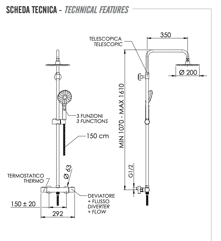 Душевая система термостатическая Remer Elegance EQ32A8MPMD20, хром