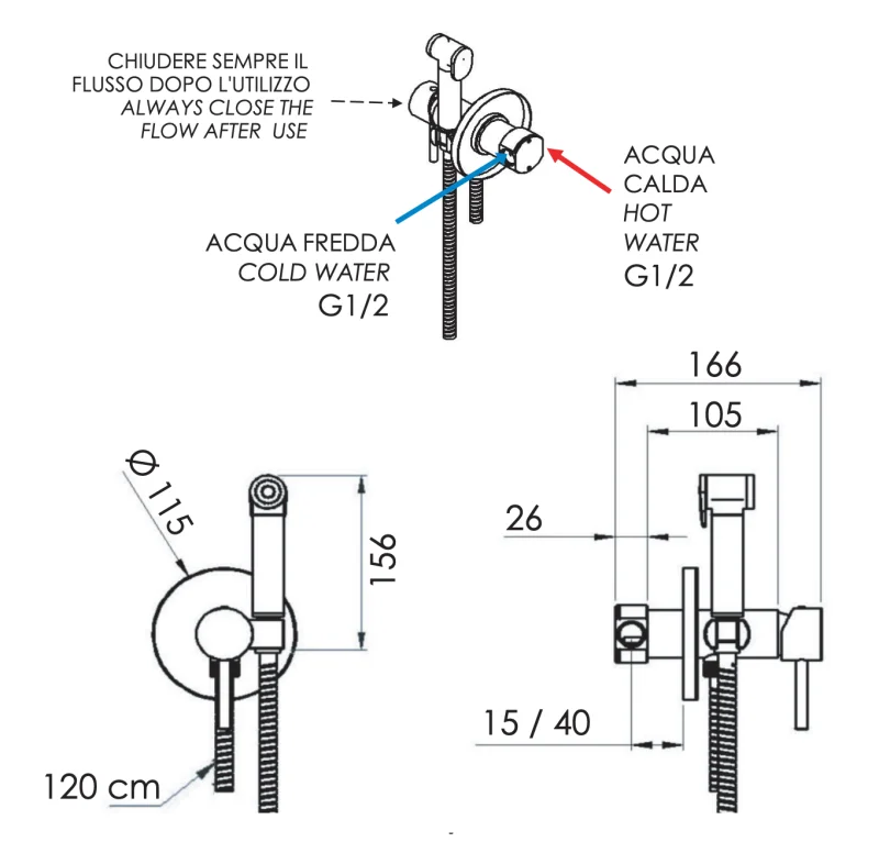 Гигиенический душ со смесителем Remer X Style X65WNO, чёрный матовый