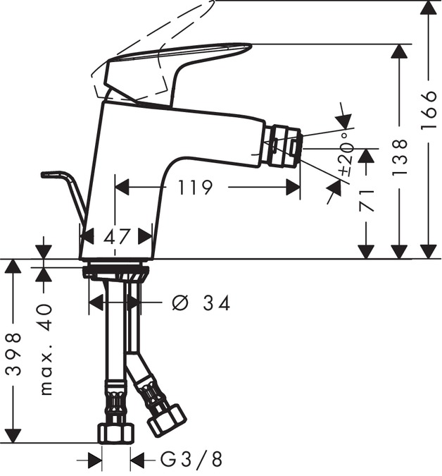 Смеситель для биде Hansgrohe Logis 110 Fine, с донным клапаном, хром, 71201000
