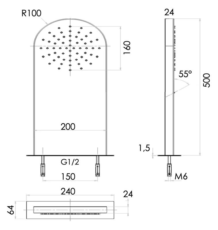 Верхний душ настенный 50x20 см Remer 350MMX, хром