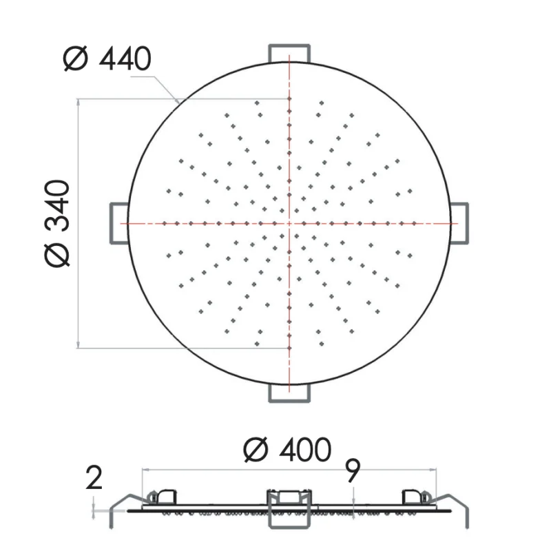 Верхний душ потолочный 44 см Remer 357EFM44