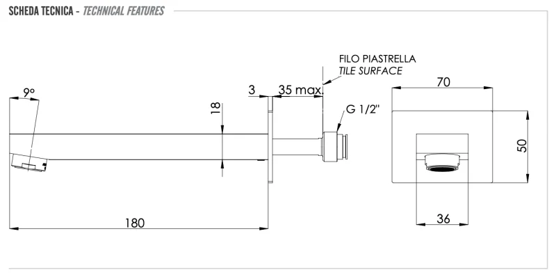 Излив настенный 18 см Remer Qubika 91Q, хром