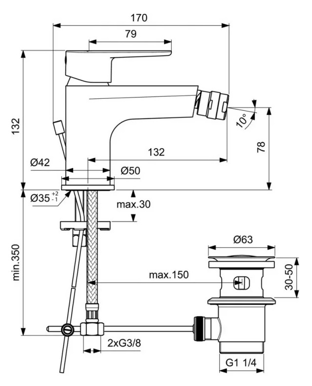 Смеситель Ideal Standard Cerafine Model O для биде, хром, BC705AA