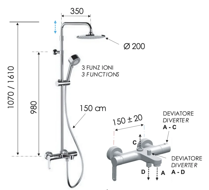 Душевая система с изливом Remer Winner W34AEC20, хром