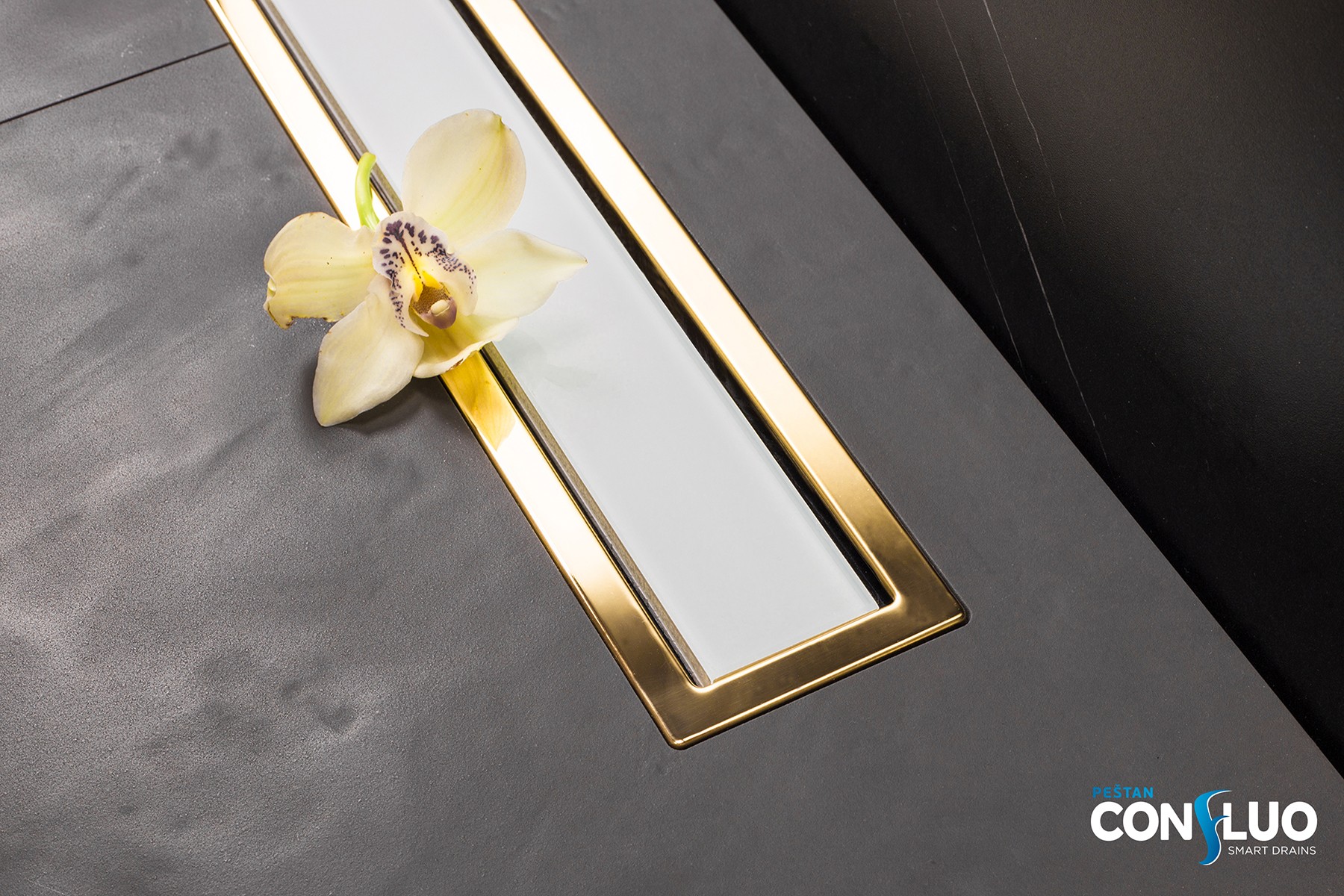 Душевой трап линейный 2в1 Pestan Confluo Premium Line 300 GOLD WHITE GLASS