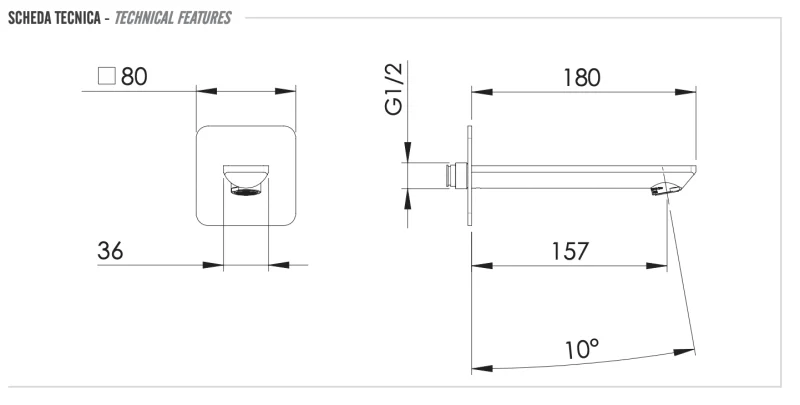 Излив настенный 18 см Remer Energy 91EY, хром