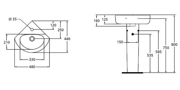Рукомойник Ideal Standard Connect E793101 угловой