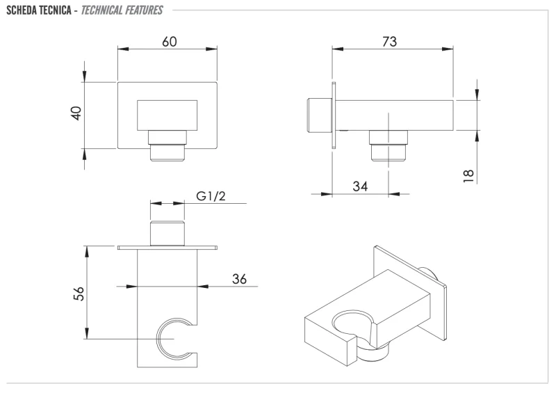 Держатель ручного душа с подключением шланга Remer 337W, хром