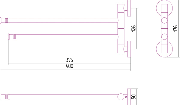 Держатель полотенец ВЕЕР-2 поворотный / L 400 (Золото), арт.03-3010-2400