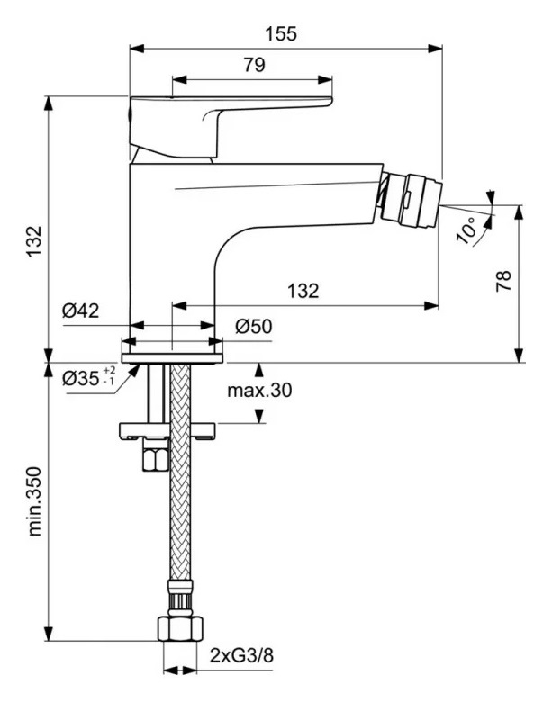 Смеситель Ideal Standard Cerafine Model O для биде, хром, BC704AA