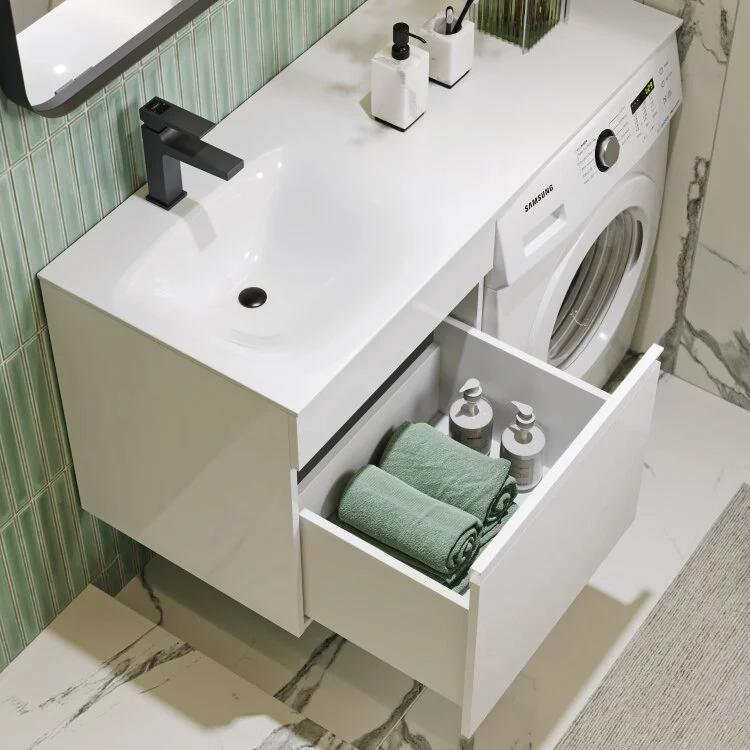 Тумба с умывальником под стиральную машину Aqwella Duet 53 (L) подвесная белая