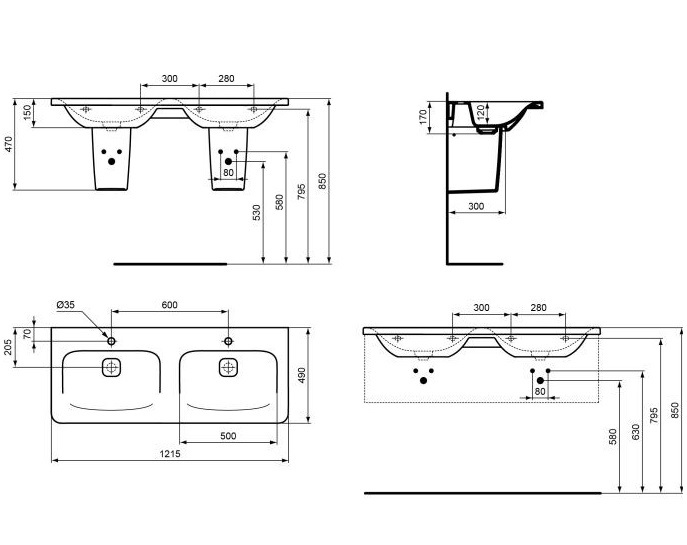 Умывальник 120 см Ideal Standard TONIC II K087101 мебельный