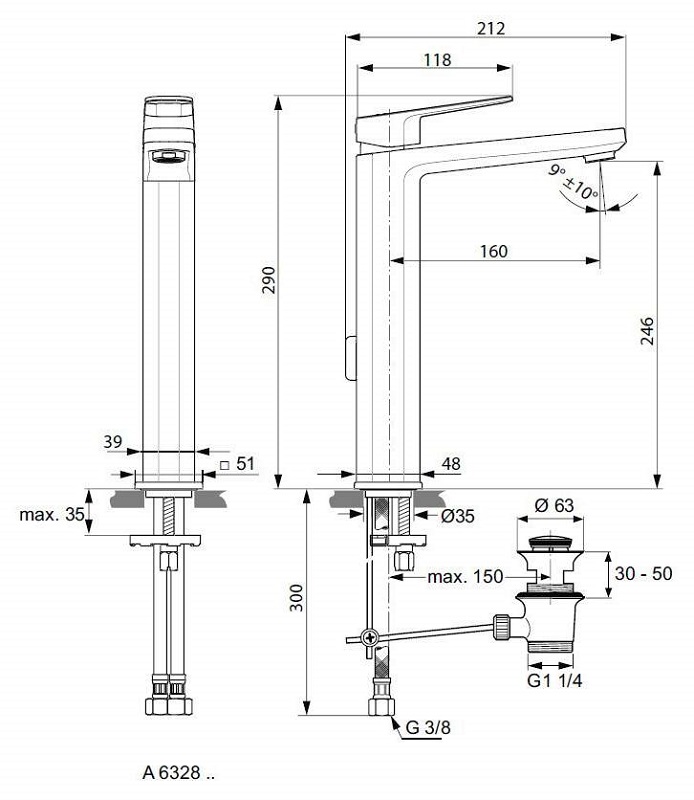 Смеситель Ideal Standard Tonic II A6328AA для раковины, с донным клапаном