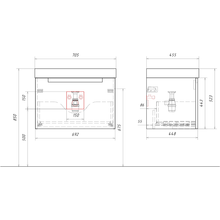 AQWELLA Vancouver подвесная тумба с умывальником в комплекте 70,5 см, цвет белый матовый