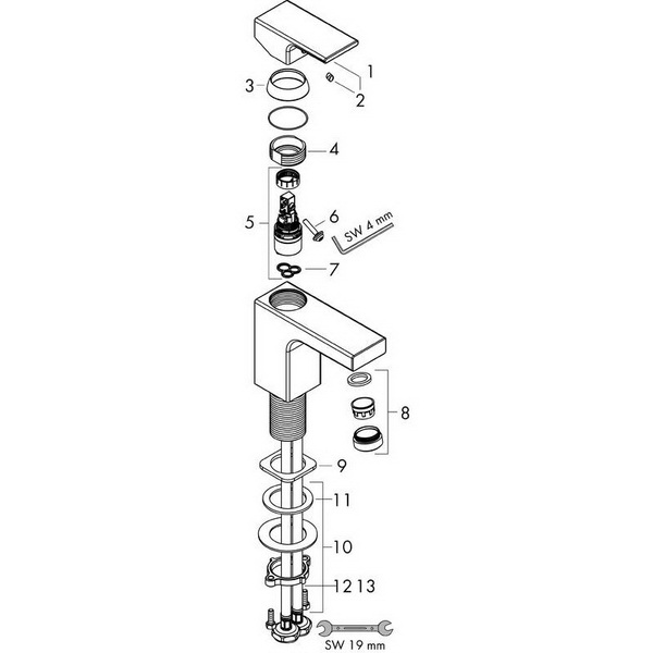 Смеситель для раковины Hansgrohe Vernis Shape 100, без донного клапана, хром, 71569000