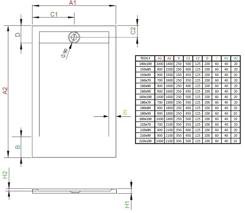 Поддон для душа Radaway Teos HTF210100-54 F, 210 x 100 см, прямоугольный