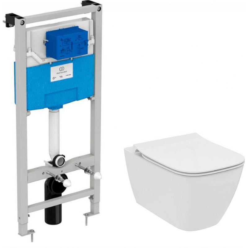 Инсталляция с унитазом Ideal Standard i.life B с технологией RimLS+, тонкое сиденье Soft-close