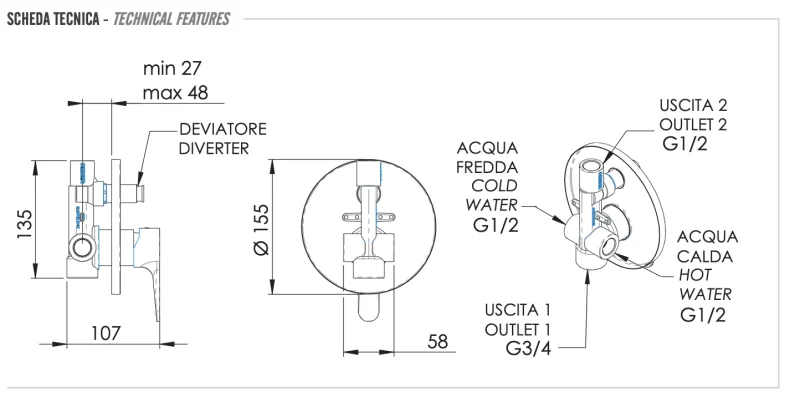 Смеситель для душа Remer Winner W09, хром