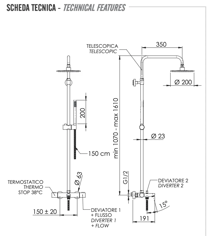 Душевая система термостатическая с изливом Remer EQ34A7MDMD20, хром