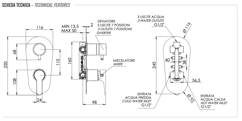 Смеситель для душа Remer Winner W937, хром