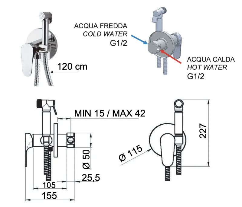 Гигиенический душ со смесителем Remer Class Line L65W, хром