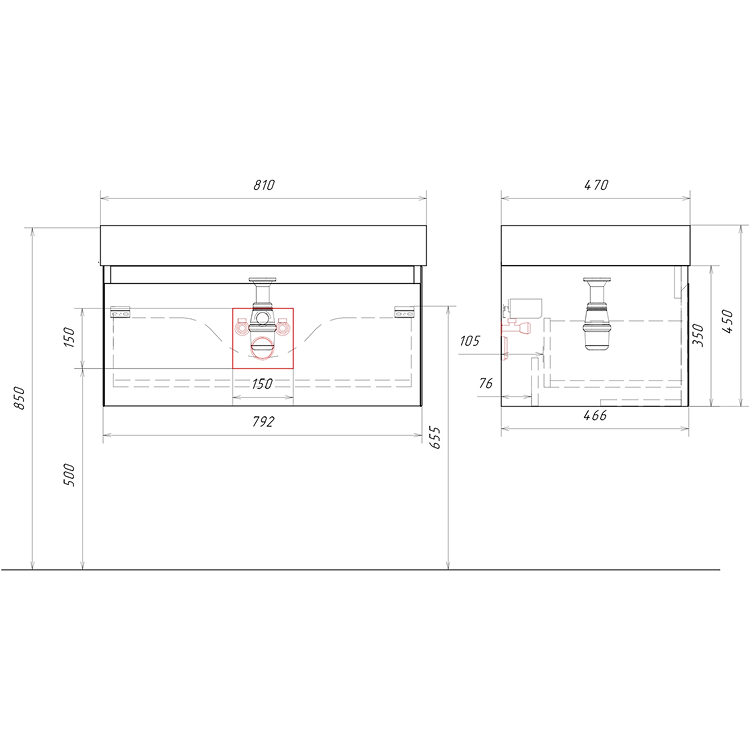 AQWELLA Geometria подвесная тумба с умывальником в комплекте 81 см, цвет серый матовый