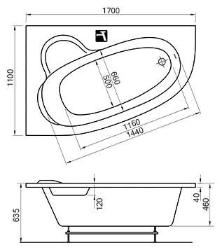 Ванна акриловая Ravak Asymmetric 170 L
