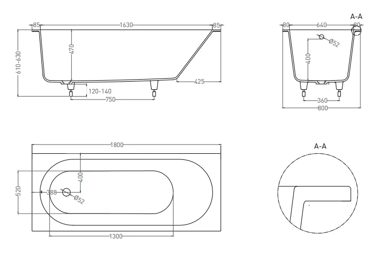UM12312 Ванна встраиваемая LoveForm LOFO 180x80 Gelcoat белый глянцевый