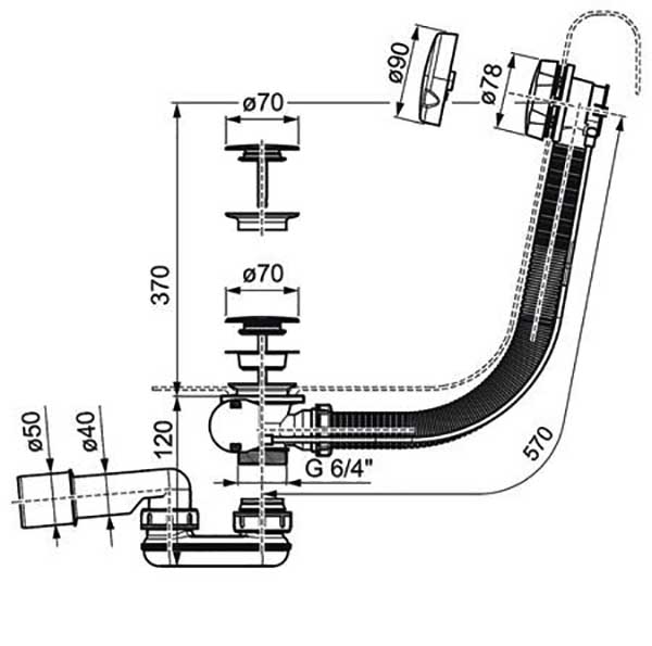 Сифон для ванны слив-перелив Ravak X01318, удлиненный