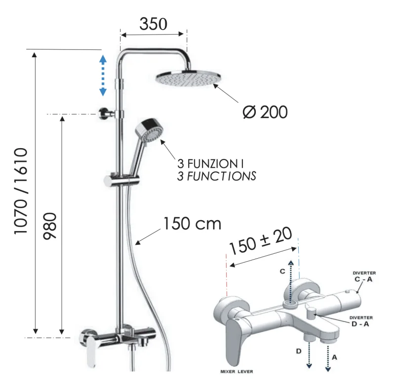 Душевая система с изливом Remer Class Line L34AMD20, хром