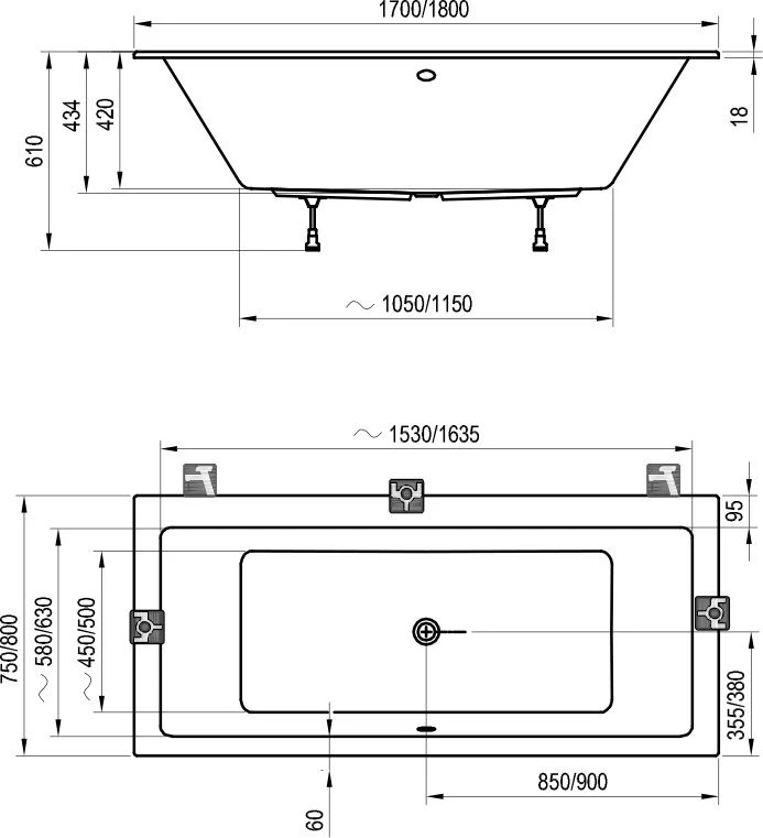 Ванна акриловая Ravak Formy 01 Slim 170x75, C691300000