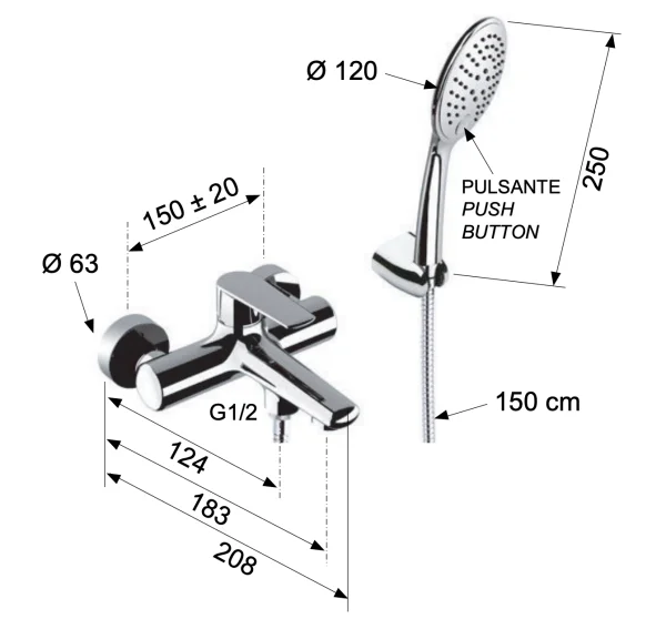 Смеситель для ванны Remer Vanity V02, хром