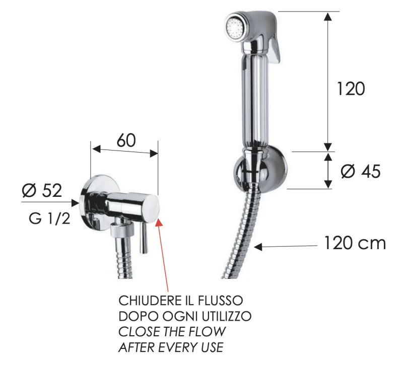 Гигиенический комплект с запорным вентилем Remer 332REZ, хром
