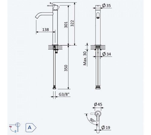 Смеситель для раковины высокий, настольный ручка тип 2 Bruma Leaf 167 002 1CR Cromado