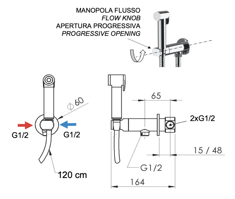 Гигиенический душ со смесителем Remer X Style N64WNO, чёрный матовый