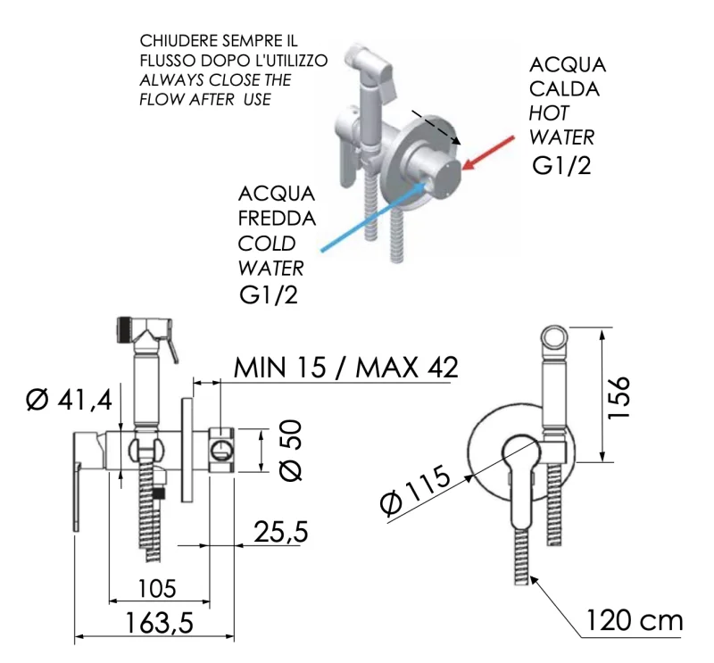 Гигиенический душ со смесителем Remer Winner W65, хром