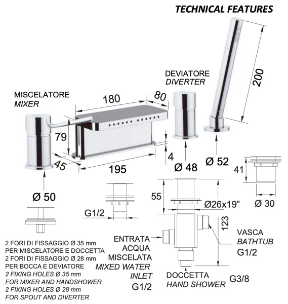 Смеситель для ванны Remer Minimal N06317MM, хром