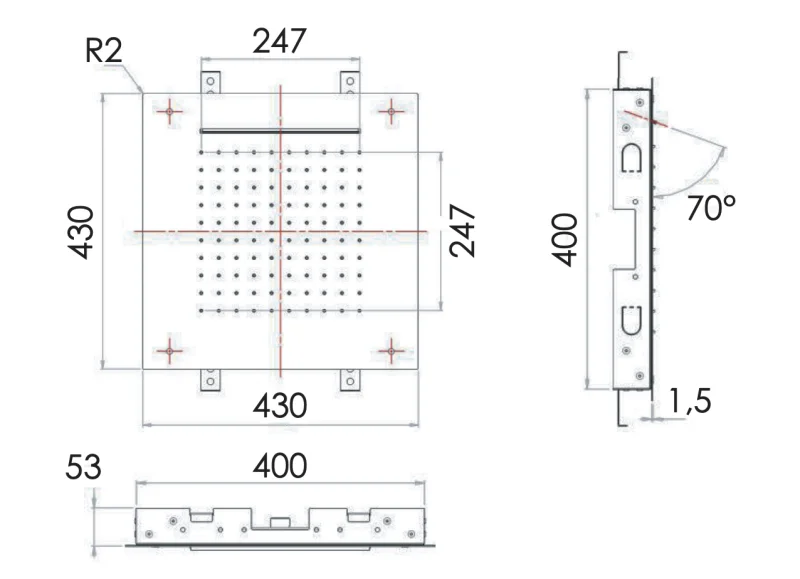 Верхний душ потолочный 43 см Remer 357SFS43C, хром