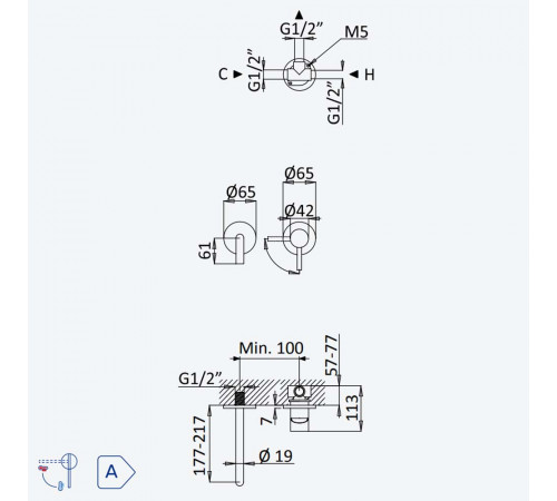 E1078501ST Внешняя часть для раковины. Длина излива 170мм Bruma Lusitano Satinox