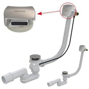 Ravak Сточный комплект с заполнением переливом хром полуавтомат (квадратный)