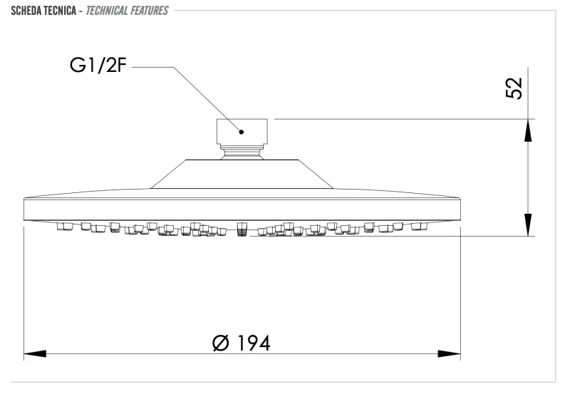 Верхний душ с шарнирным соединением 20 см Remer 354EC20X, хром