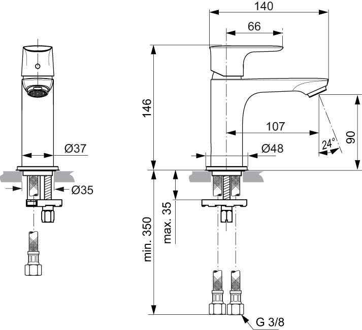 Смеситель Ideal Standard Connect Air A7010AA для раковины, без донного клапана