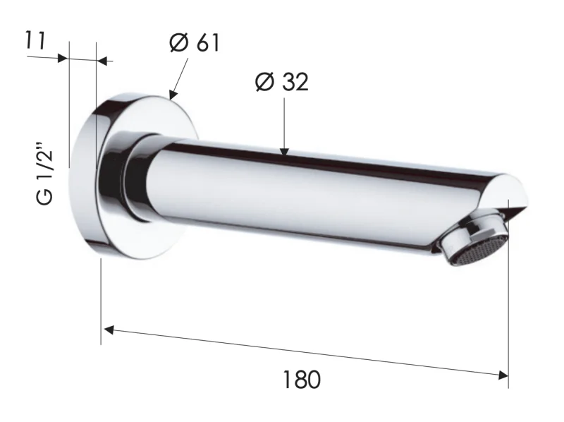 Излив настенный 18 см Remer 91M, хром