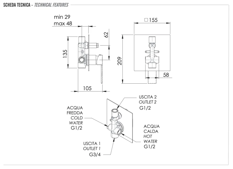 Смеситель для душа Remer Qubika Q09, хром