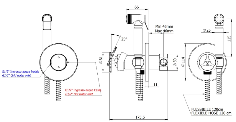 Гигиенический душ со смесителем Remer Chrono CH65WCFP, черный брашированный хром
